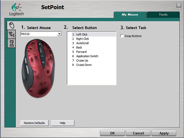 logitech setpoint redirect mouse options setting page