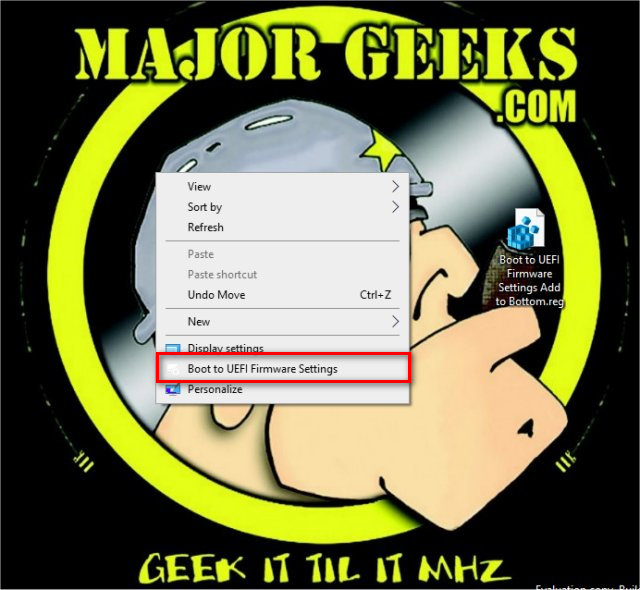 Add Boot To UEFI Firmware Settings Desktop Context Menu