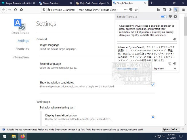 quick translate in chrome