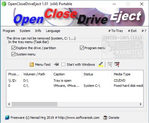 OpenCloseDriveEject 3.21 for windows download