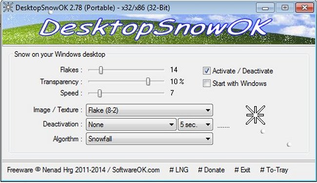 DesktopSnowOK 6.24 instaling